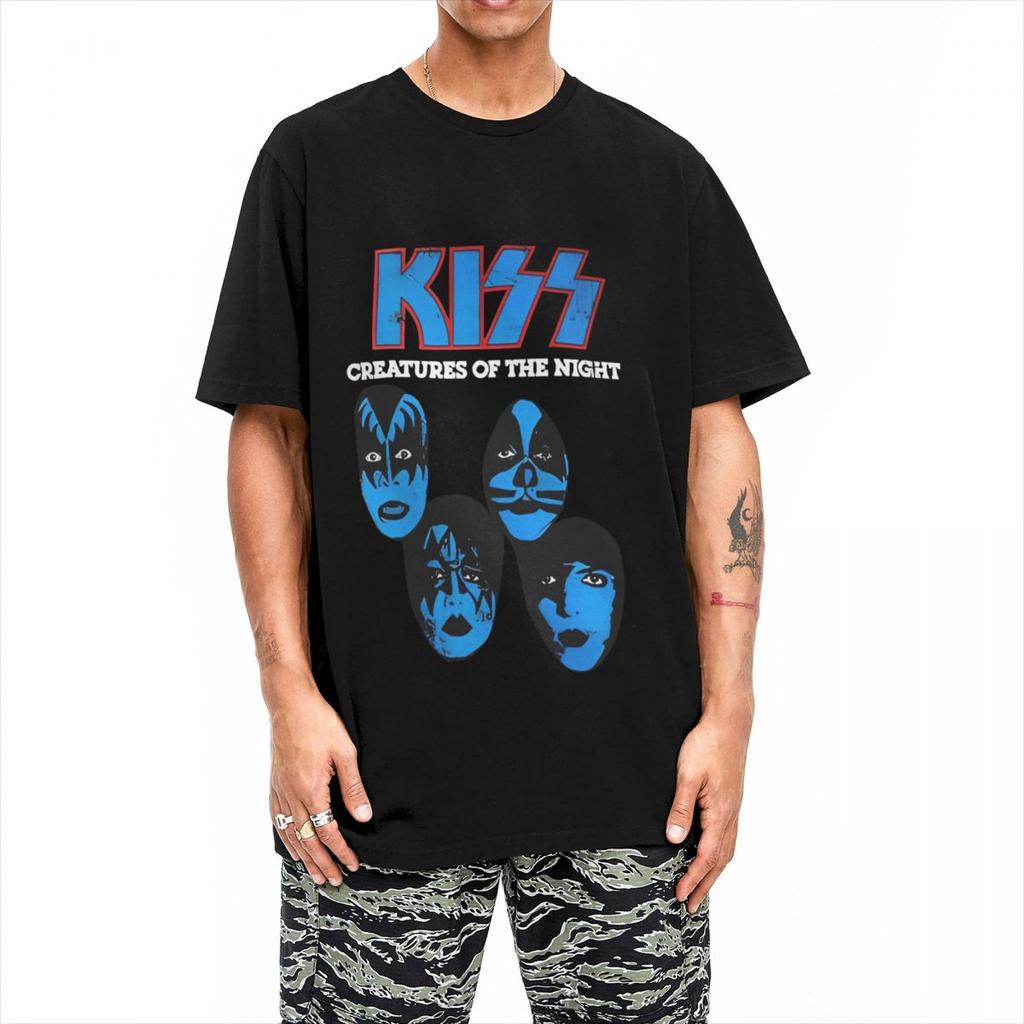 Men's Kiss Band T-Shirts Rock and Roll 100% Cotton Top Tees Summer Y2K Funny Short Sleeve O-Neck Trendy Casual T Shirt