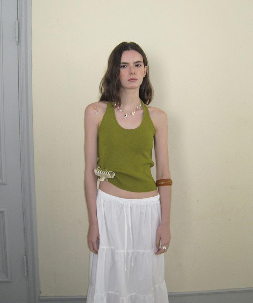 Eopaeleolakaibeu Ecru Halter Layered Sleeveless - Olive