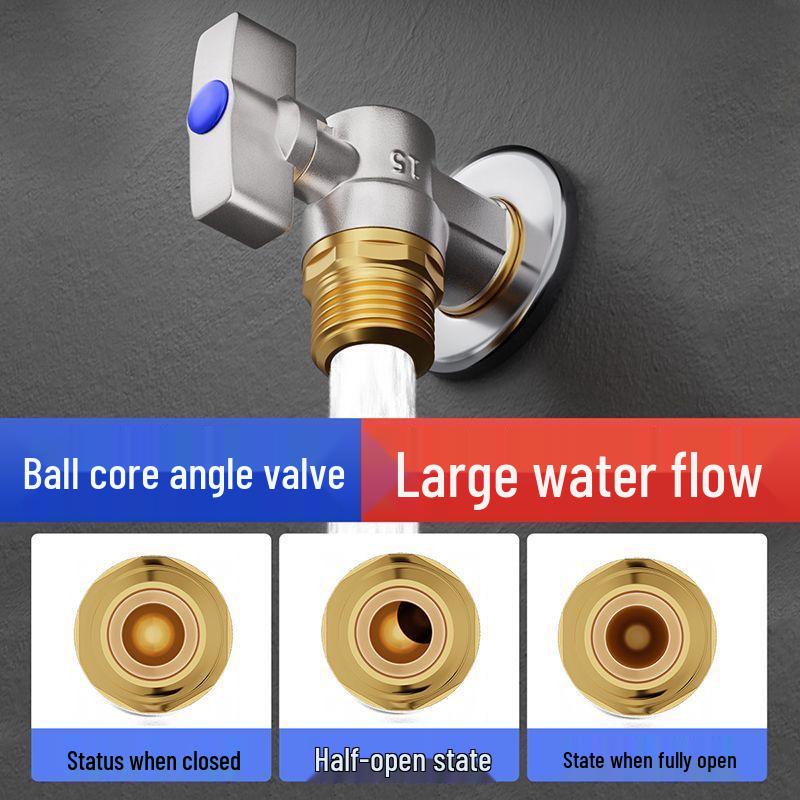 All-Copper Large Flow Angle Ball Valve for Hot/Cold Water & Gas Heaters, 4-Point Switch