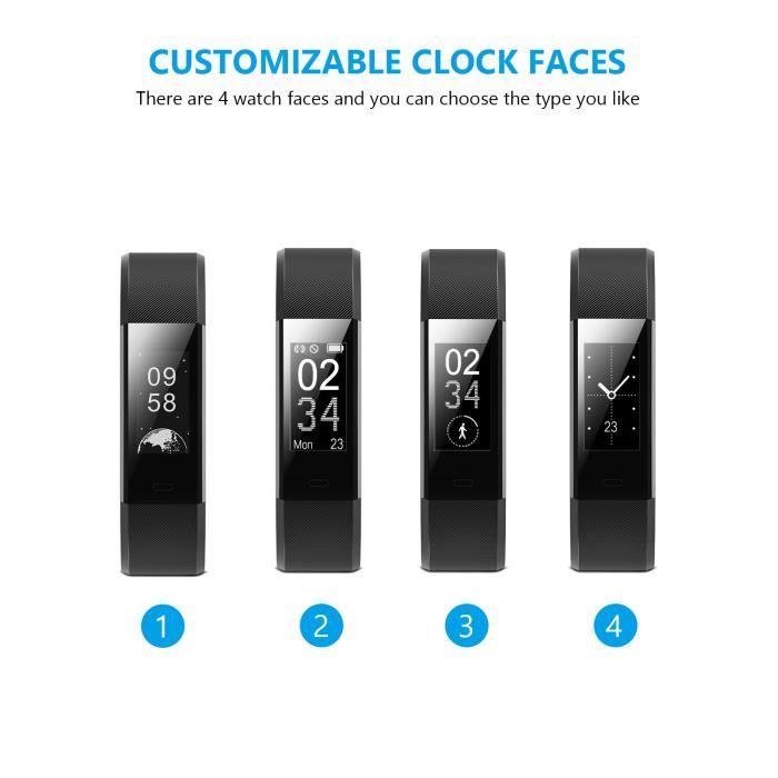 Savfy Bracelet Connecté Cardio Intelligent Montre Sport Fitness Tracker Podomètre Calories Sommeil Fréquence Cardiaque - Noir