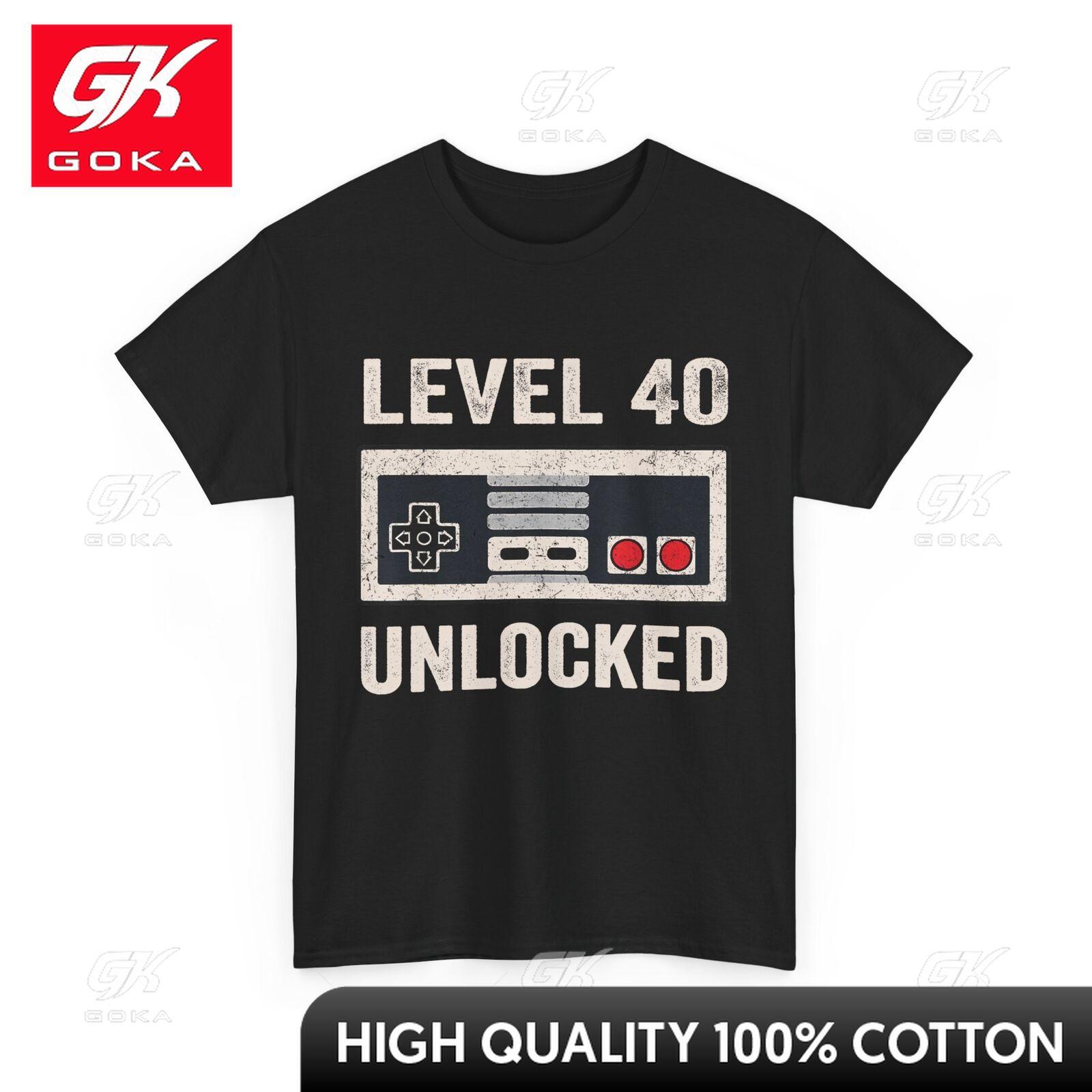 

40 Years Old Birthday Shirt 40th Birthday Level 40 Unlocked Women Unisex Colorful Crew Neck Soft Cotton Printed Tee Urban Style S