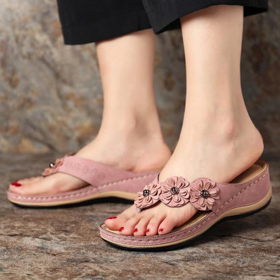 Rubber Women Slippers Open Toe Unique Flower Wedge Round Toe Women Slippers