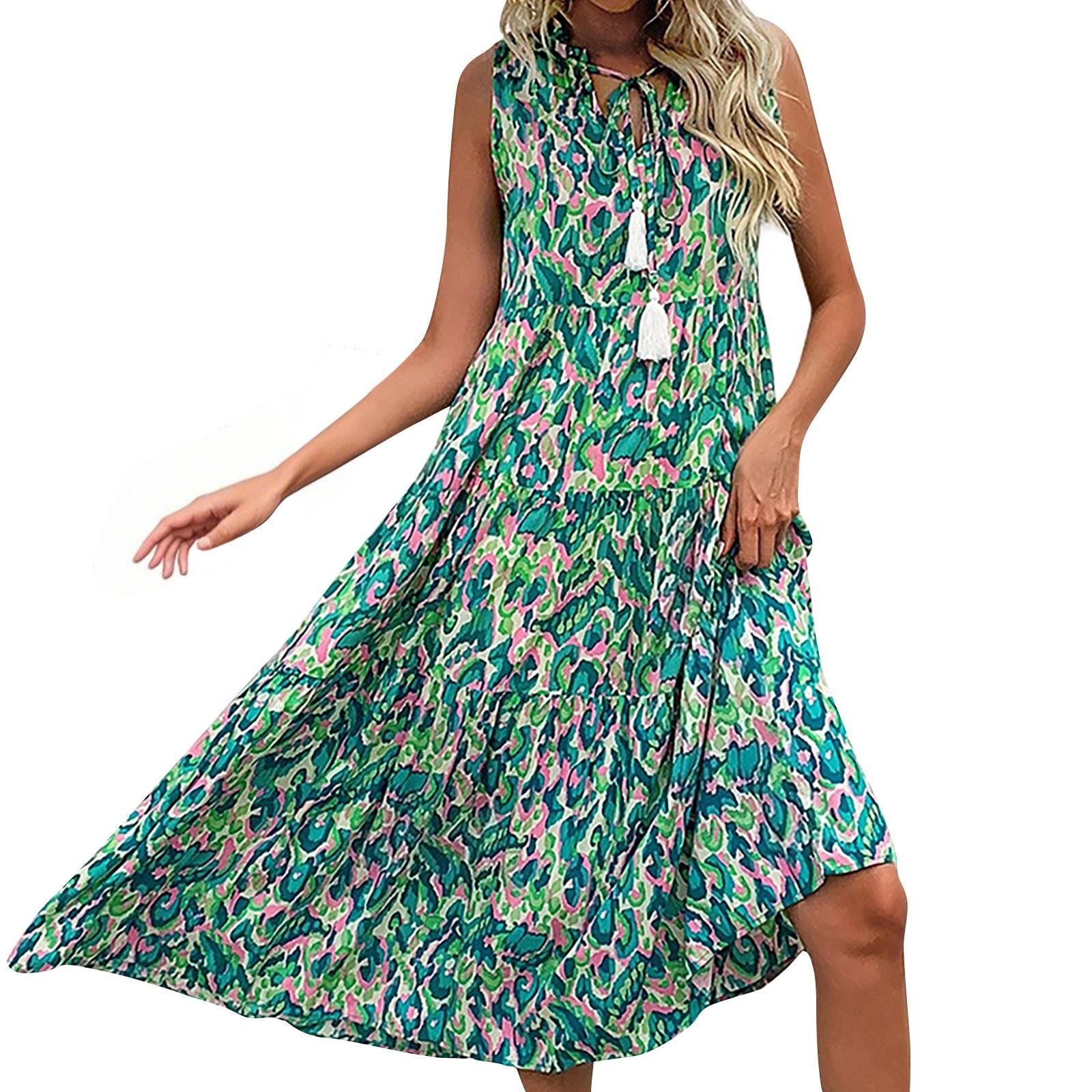 Women s Dresses Floral Pattern Casual Holiday Sleeveless Dresses XL циан