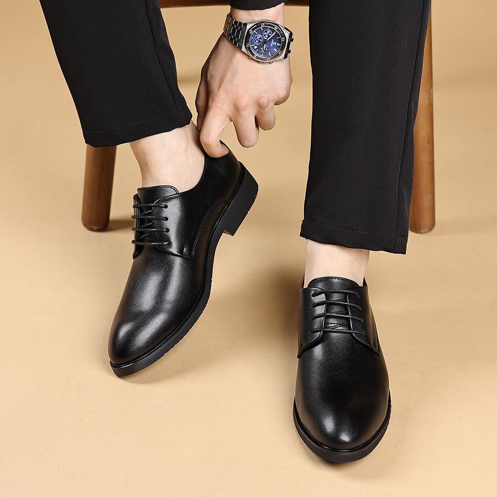 Youthful Outdoor Men's Leather Shoes with Built-in Heel Lift Soft Soles Trendy Versatile Formal Business All-season Durable Casual Comfortable Shoes