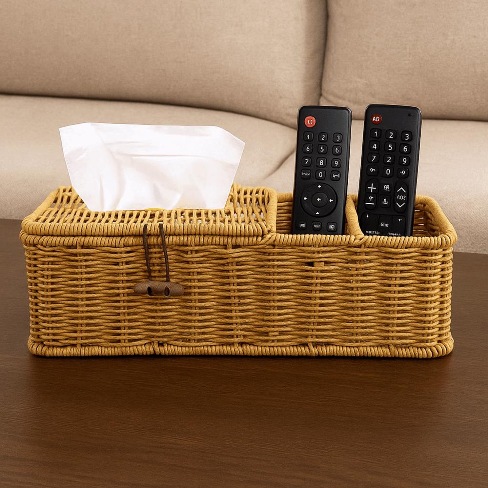Vintage Imitation Vine Tissue Box Breathable Remote Control Storage Box Divided Tissue Box  Kitchen