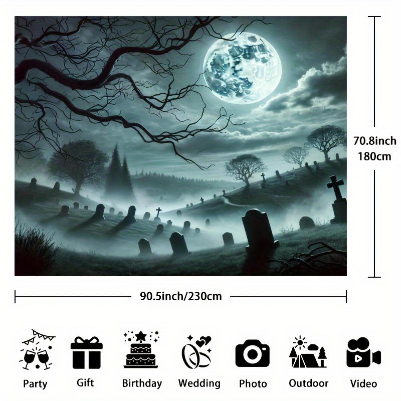 Terrifying cemetery background full moon and tombstone haunted Halloween scene professional studio background