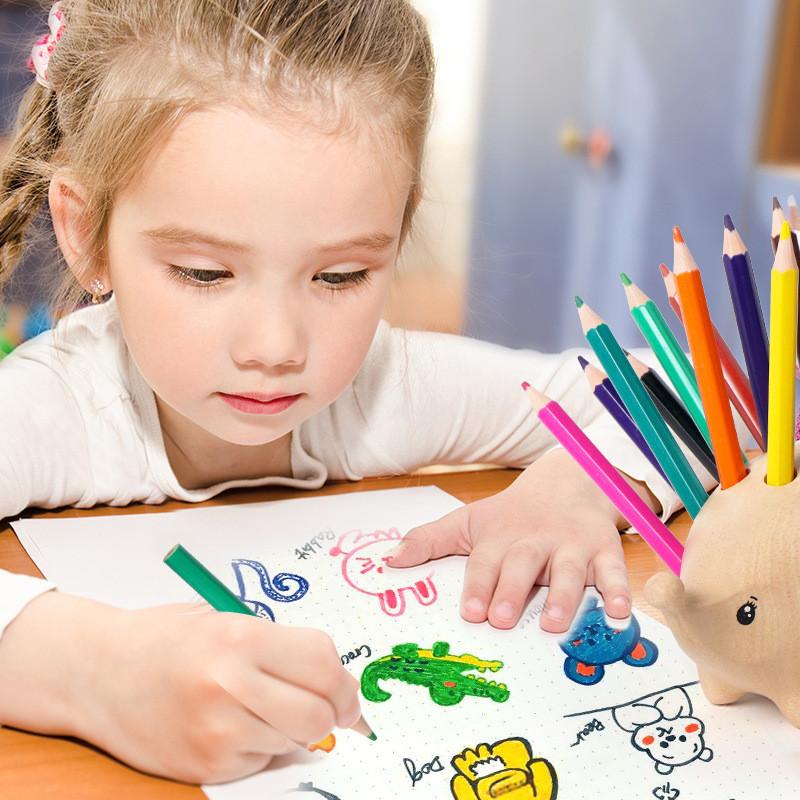 Hedgehog Creative Wooden Pen Cup Pencil Holder Storage Decoration Desktop