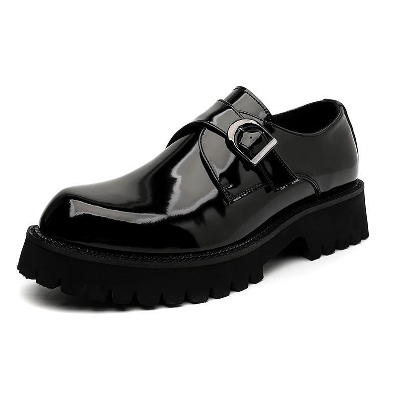 Autumn leather shoes platform British style business dress black casual one-pedal trend Korean version men's shoes 39569-A