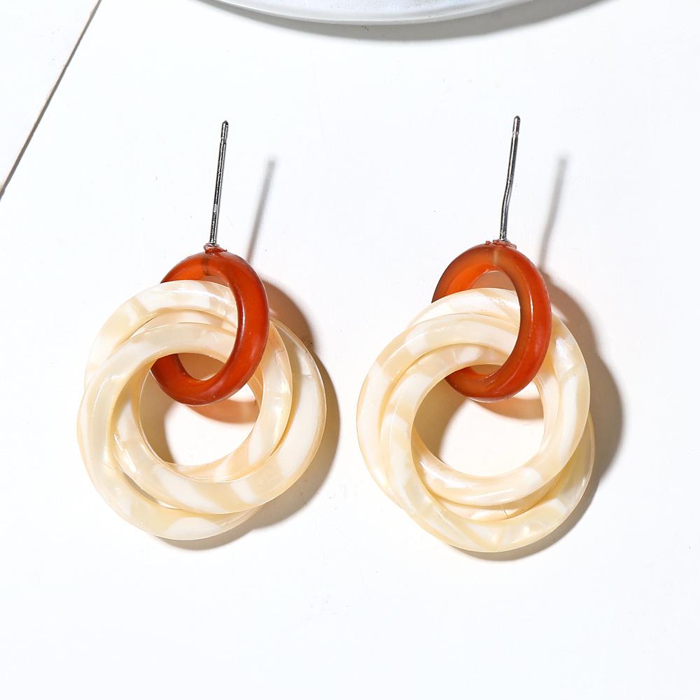 Acrylic Artistic Ring Earrings with Amber Texture Earrings and Three Rings Marble Pattern Autumn Earrings