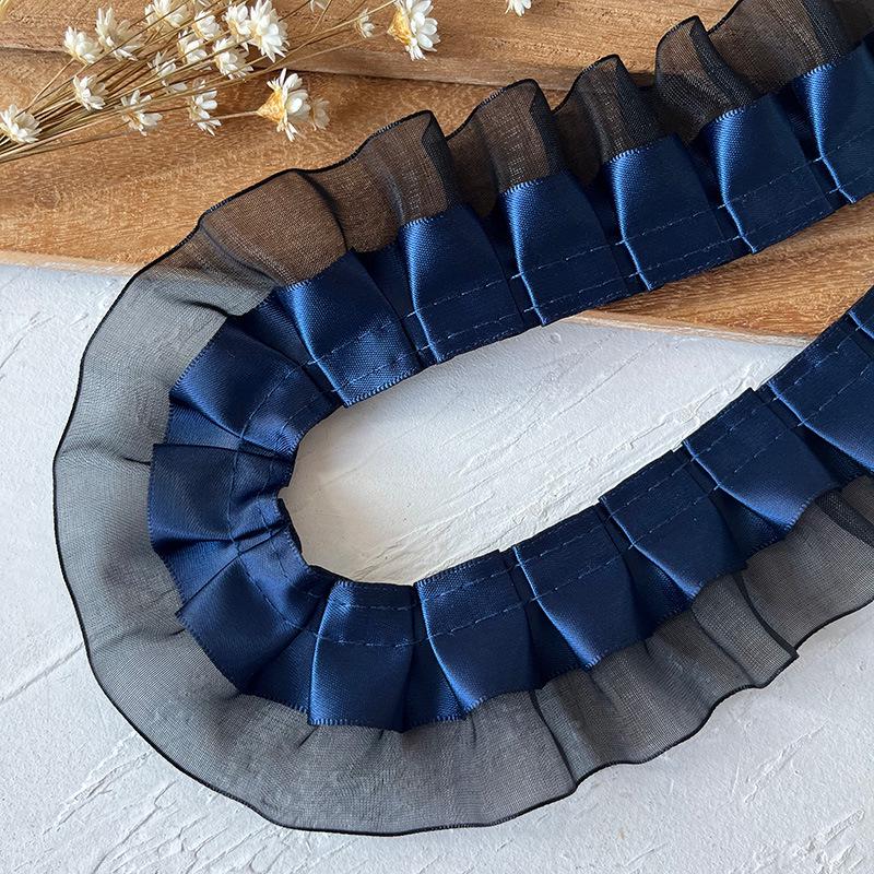 Luxury Blue Lace Trim Ruffle Flounce for DIY Dress Decoration