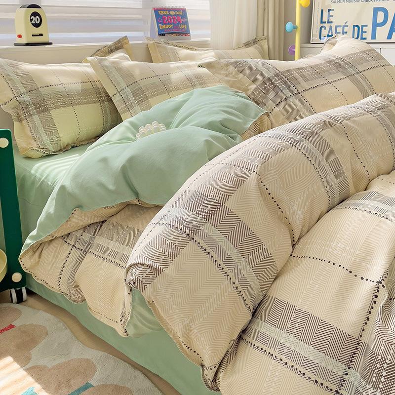 Class A Maternal And Infant Grade Small Fresh Pure Abraded Four-Piece Set Skin-Friendly Bed Sheet Washed Cotton Quilt Cover Student Dormitory 3Pcs Set