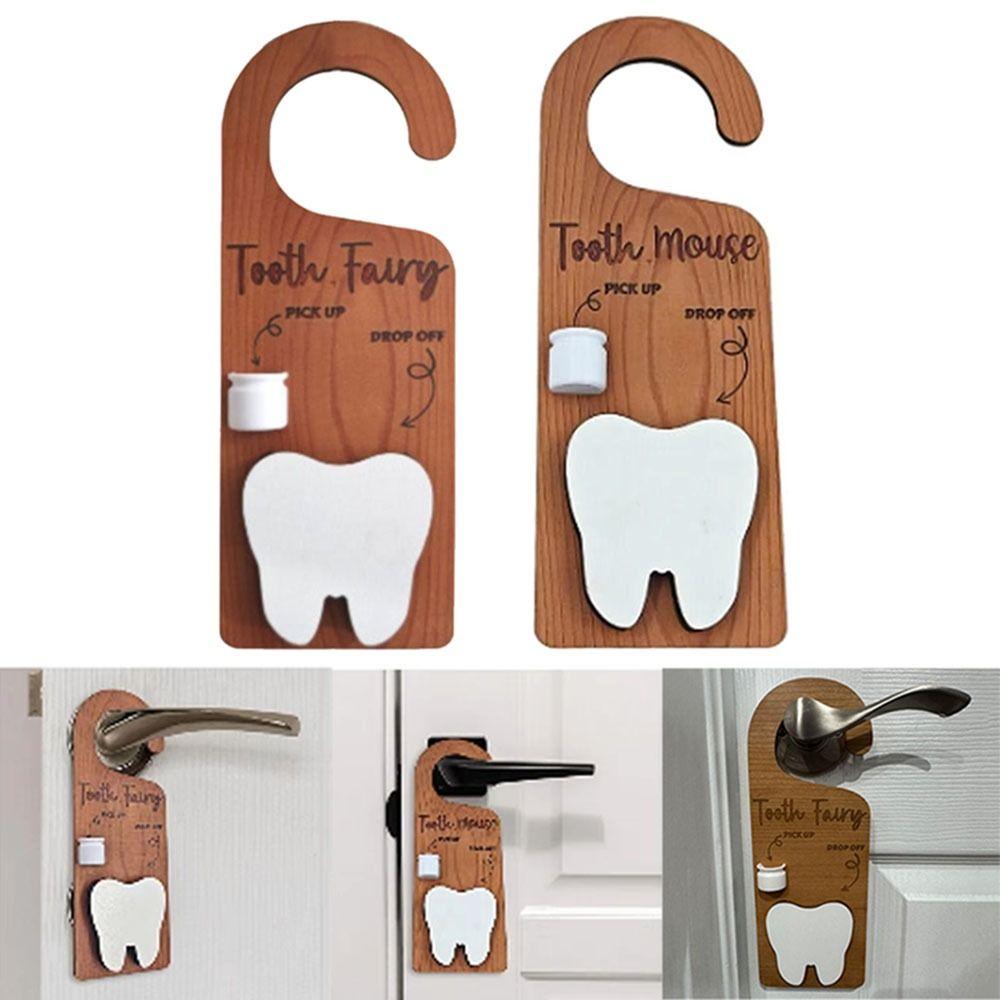 Decorative Nursery Tooth Pick Up Box Wooden Door Hanging Decor Tooth Door Hanger  Classroom Use