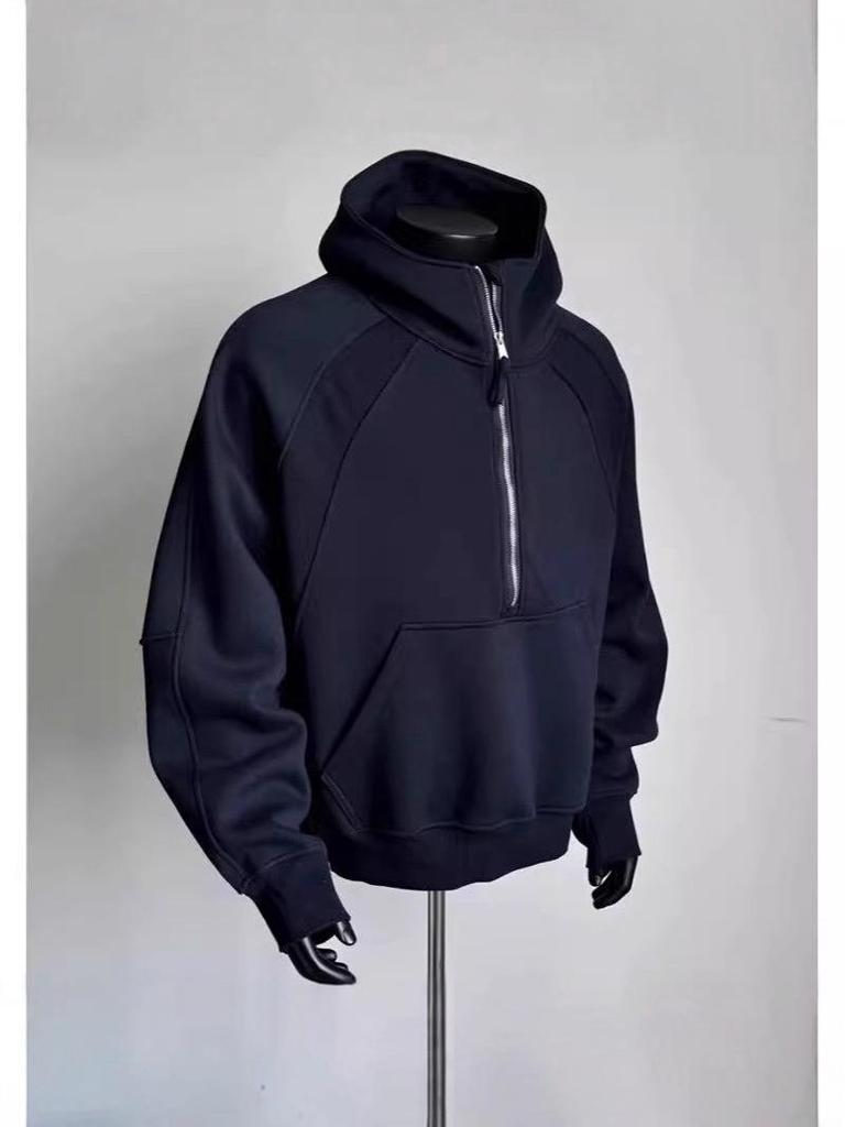 Cleanfit Men's Heavyweight Half-Zip Boxy Patchwork Hoodie