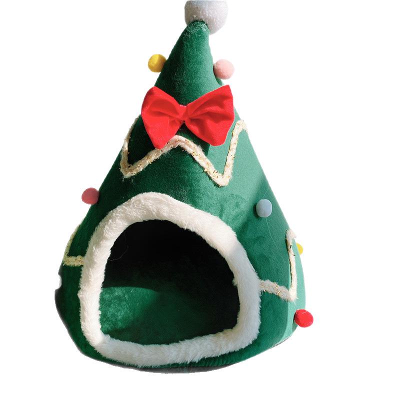 Nid chaud pour animaux de compagnie en hiver: Igloo de Noël pour chat et chien avec nœud papillon