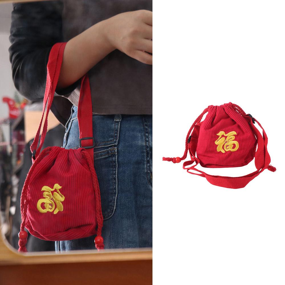 Chinese Style New Year Drawstring Bag Crossbody Fu Embroidered Bag Kid's Bag
