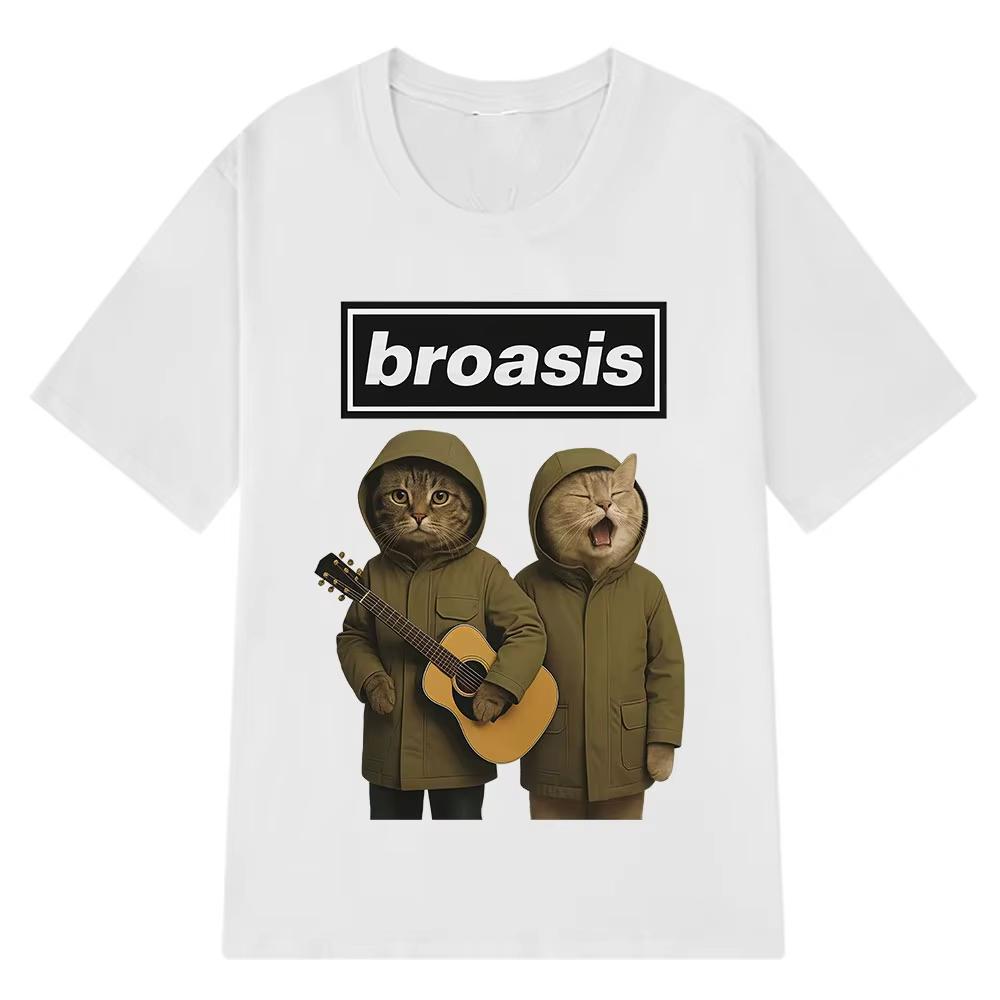 Funny Broasis Cat Band Fashion Print Men Women Hip-hop T-shirts Short-sleeved Harajuku Casual Oversized Punk T-shirts Streetwear