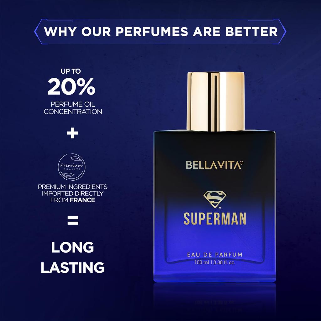 SUPERMAN | Långvarig EDP 100ml Parfym för män | Bergamott, Jasmin och Mysk | Premiumdoft för män