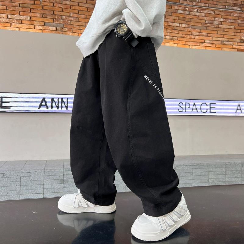 Boys' Fleece-Lined Wide-Leg Overalls for Teens - Trendy Casual Autumn Wear