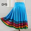 Midi Skirt Ladies Folk Dance Skirt Elastic High Waist Spanish Swing Skirt Rainbow Large Swing Hem Mexican Flamenco Performance Skirt