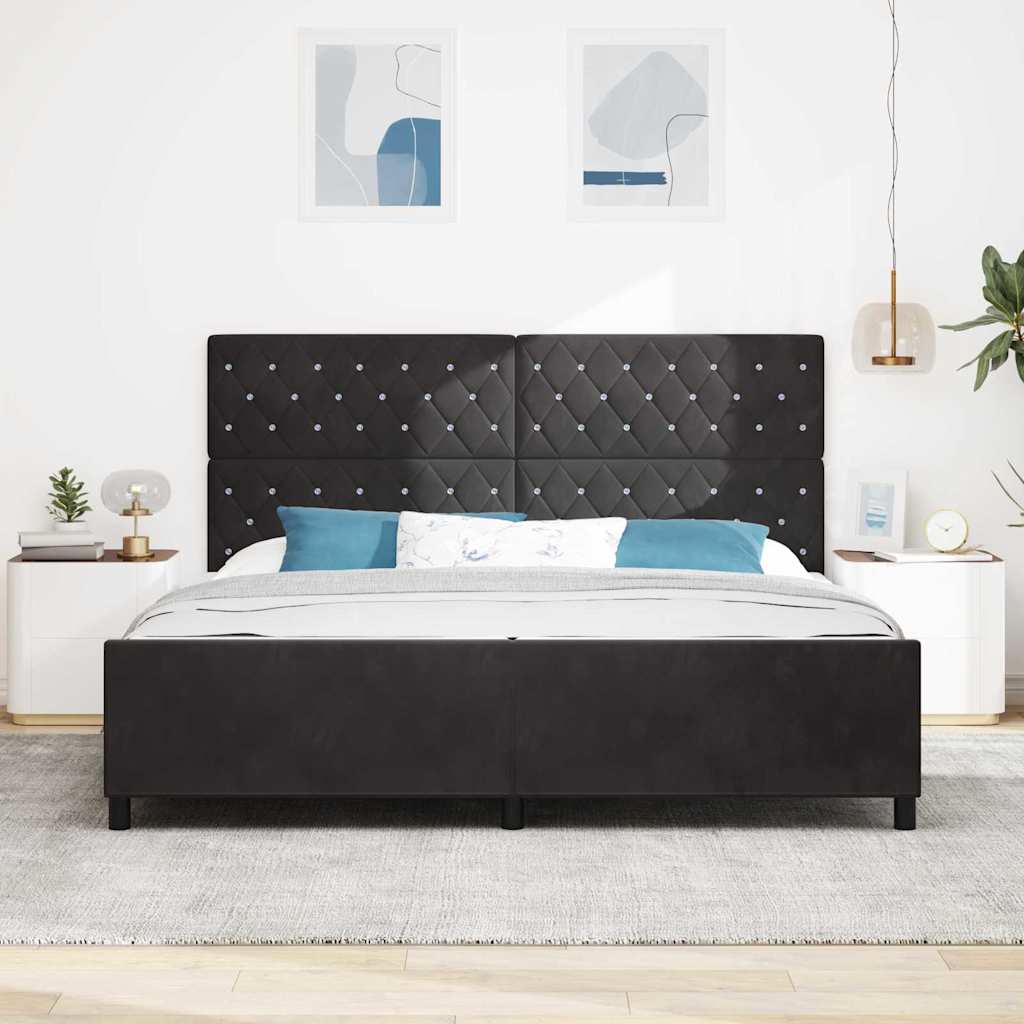 Box Spring Bed with Headboard Black 200 X 200 Cm Velvet