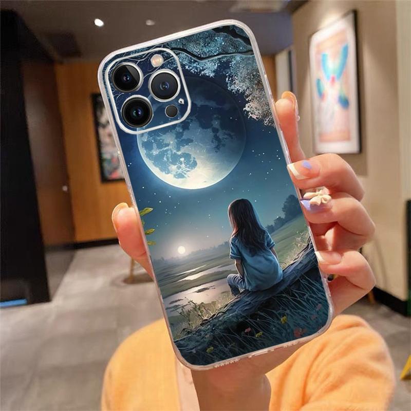 Phone Case For Iphone 17 Pro Max Air 16 15 14 13 Pro Max 15 16 Pro 15Plus Moon Night Planet Girl