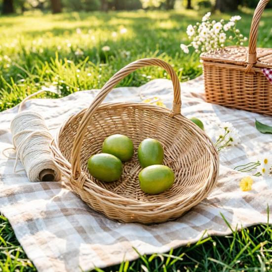 Handwoven Rattan Storage Basket with Handle Rattan Basket Store Sundries Container for Fruit Vegetables