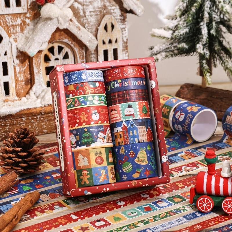 

Набор из 12 рулонов винтажной рождественской васи-ленты 4 размеров, декоративная лента для скрапбукинга, лента с Санта-Клаусом, декоративные маскирующие клейкие ленты