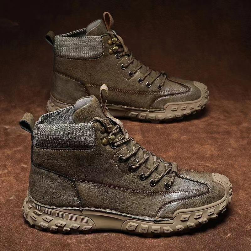 

High-end leather tooling boots men s high-top Martin boots velvet cotton shoes 46