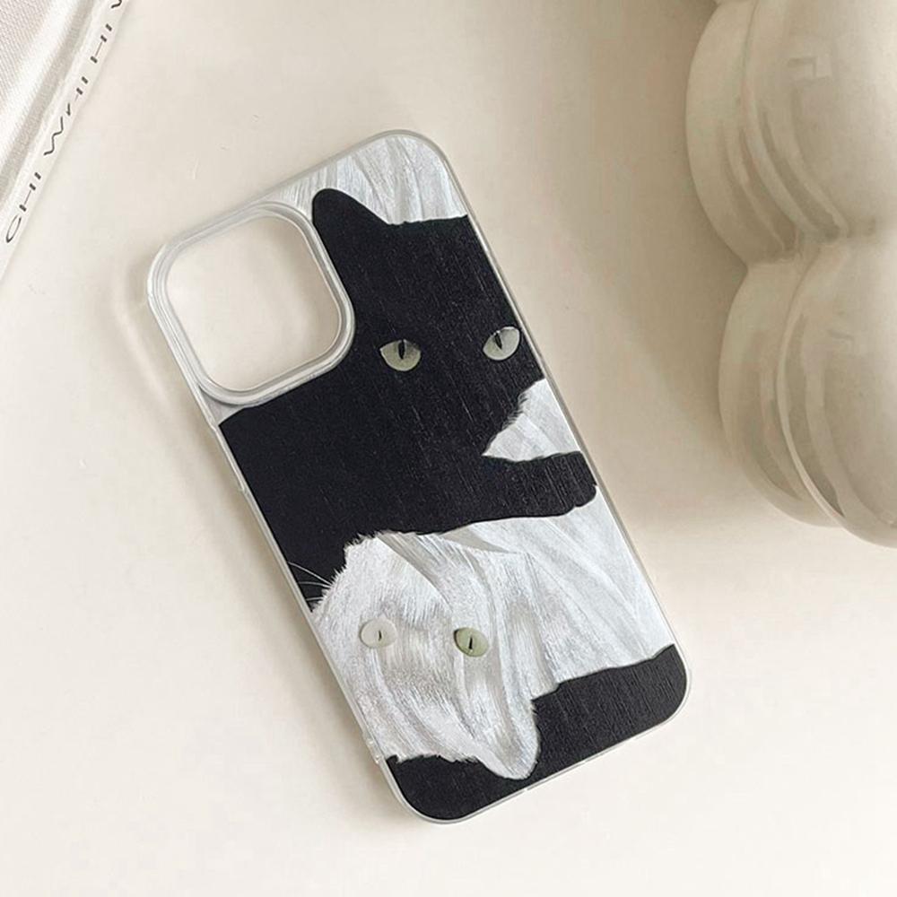 Embrace Black White Cat Gradient Phone Cases For Apple Iphone 16 15 14 13 Pro Max 16e 16plus Back Silicone Couple Fundas Cover