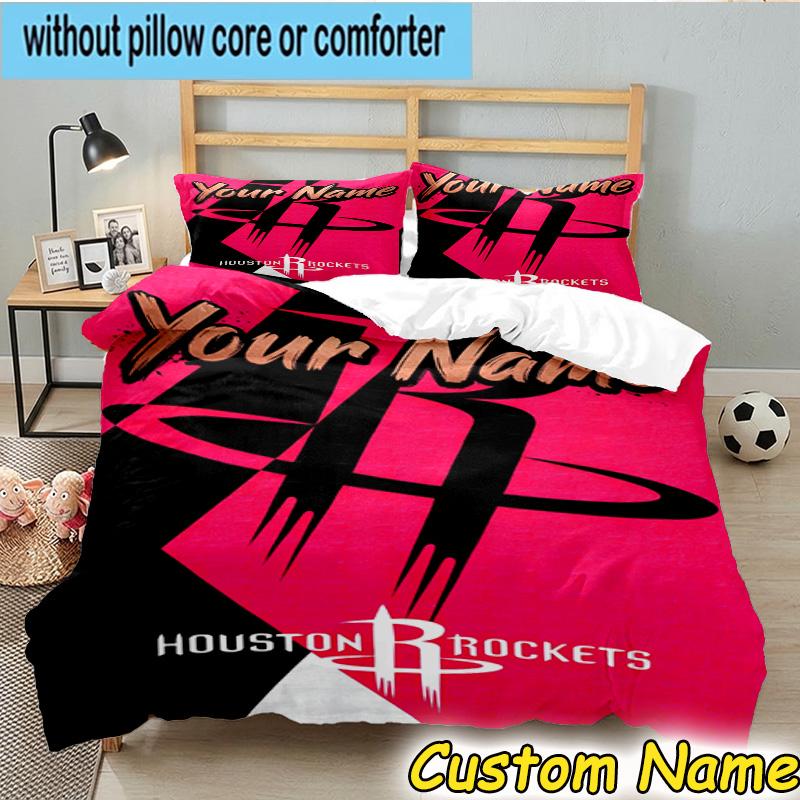 3pcs Custom Name Basketball Pride Rockets Bedding Set Includes 1 Duvet Cover & 2 Pillowcases for All Seasons Dormitory Home Decor Christmas Gifts