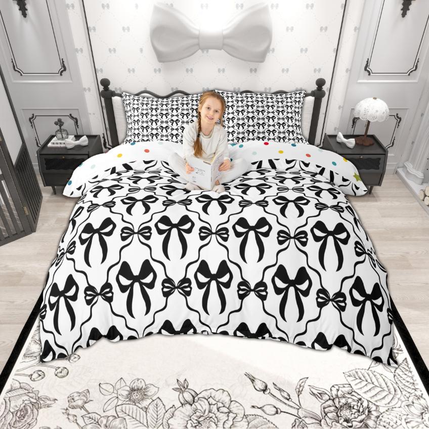 Homewish Princess Bowknot Duvet Cover Set 2Pcs/3Pcs For Girls Ribbon Bow Knot Bedding Girly Cute Kawaii Bed Set