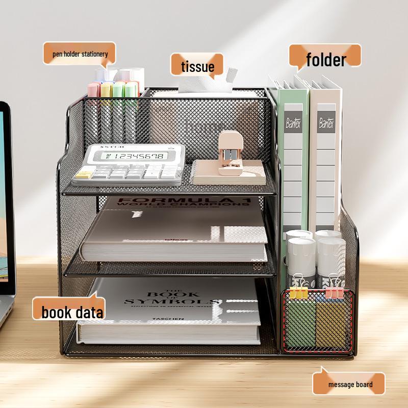 Schreibtisch-Organizer: Mehrzweck-Bücherregal & Aktenständer mit Buchstützen.