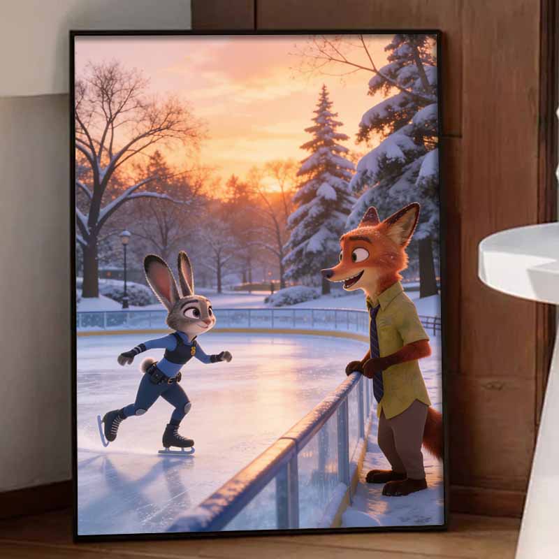 Disney Diamond Art Painting Kit 5D Diamond Painting Zootopia Ice Skating Art Diamond Home Wall Decor