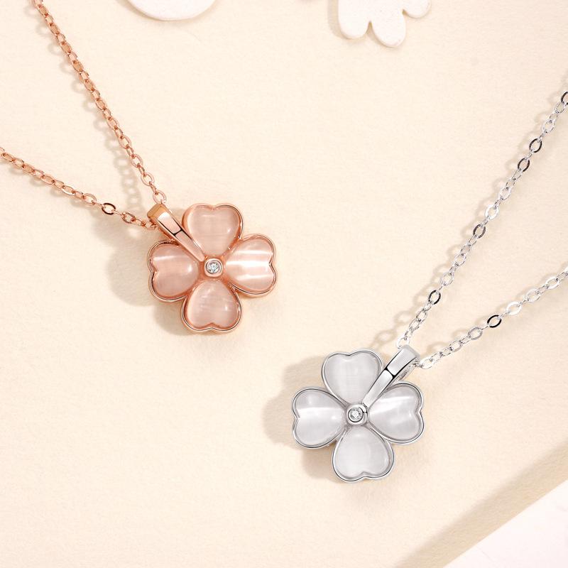 Opal Lucky Four-leaf Clover Necklace Women's Fashion Versatile Niche Light Luxury Necklace Gift Women