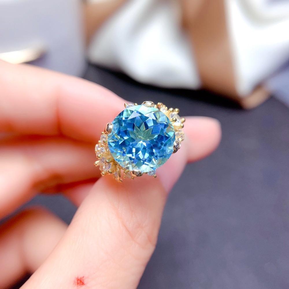 18k Gold Plated Simulated Blue Topaz Gemstone Fashion Adjustable Statement Jewelry