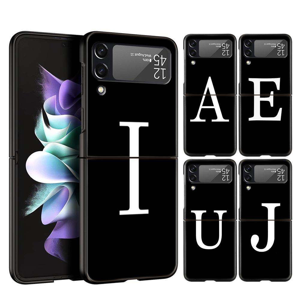 Phone Case For Samsung Galaxy Z Flip 3 4 5 Hard Black Folding PC Luxury For Samsung Z Flip3 Cover Initial Letter A Z Fashion