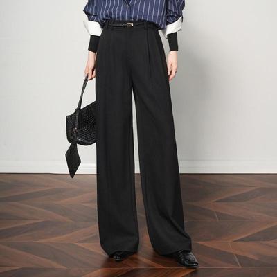 Versatile Wool High-Waisted Slimming Wide-Leg Pants for Women - Casual, Belly-Covering, and Vertical Straight-Leg Design.