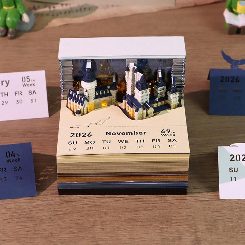 Time Piece Calendar 2026 Desk Calendar With Led Light 3D Tear-Away Calendar Paper Carving Art Memo Pad Notepad Gift Christmas