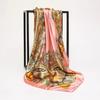 S 90*90Cm Square Silk Scarves Women Hijab Shawls Fashion Print Femme Head Scarf Foulard Bandana Beach Pareo