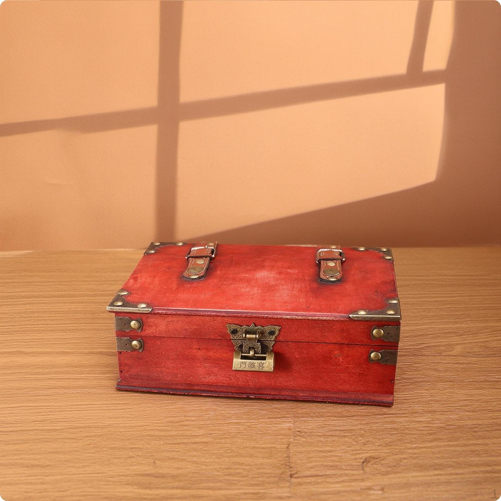 Wooden Storage Box with Lid Vintage Hinged AntiqueStyle Decorative Treasure