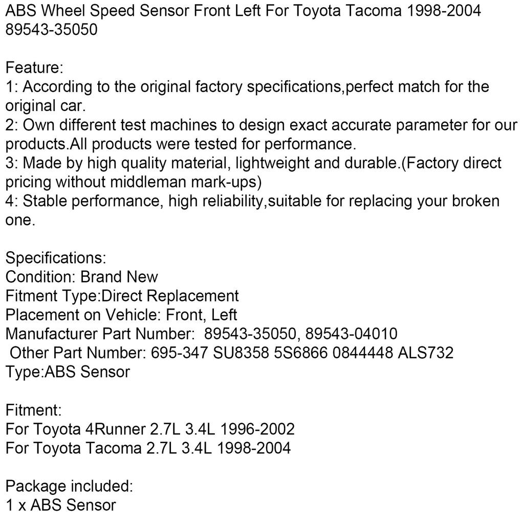 ABS Raddrehzahlsensor Vorne Links Für Toyota Tacoma 1998-2004 89543-35050