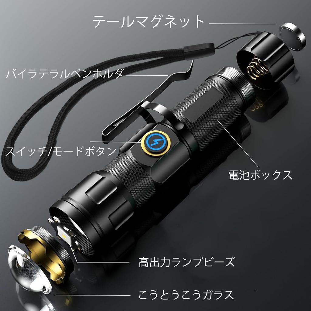 Powerful LED Flashlight with 2025 Latest USB Focused LED Battery Handheld Adjustable Mini 5 IPX7 Outdoor EDC Flashlight for Disaster Military Power