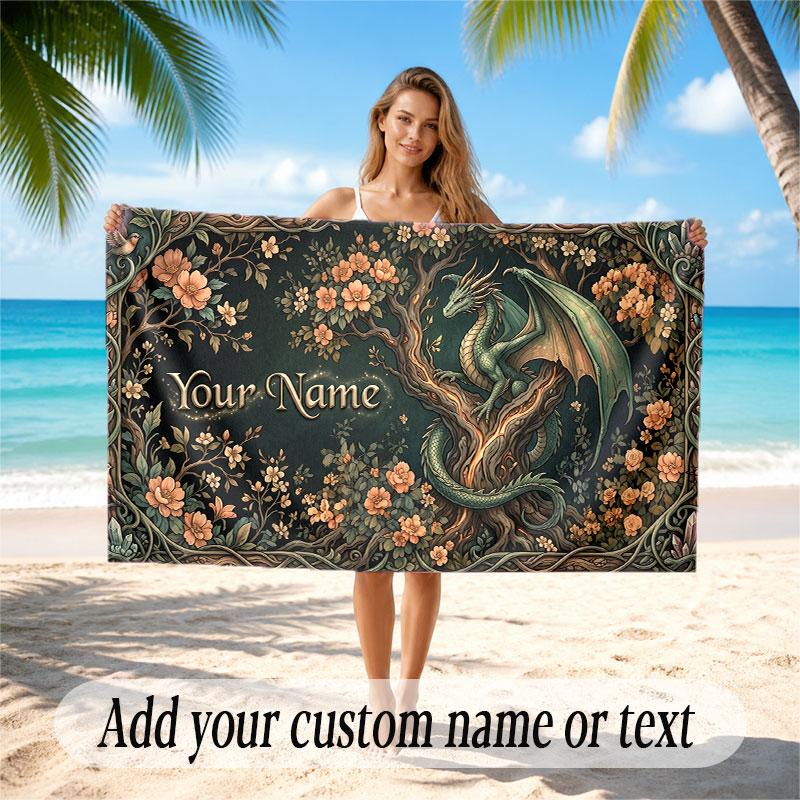 Dragon Theme Soft Beach Towel Personalized Custom Name Text Towel Portable for Beach Pool Travel