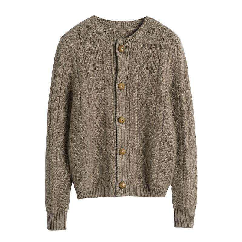 Women's Wool Cardigan Coat - Autumn/Winter Thick Cashmere, Short Loose Knit, Long Sleeve Sweater
