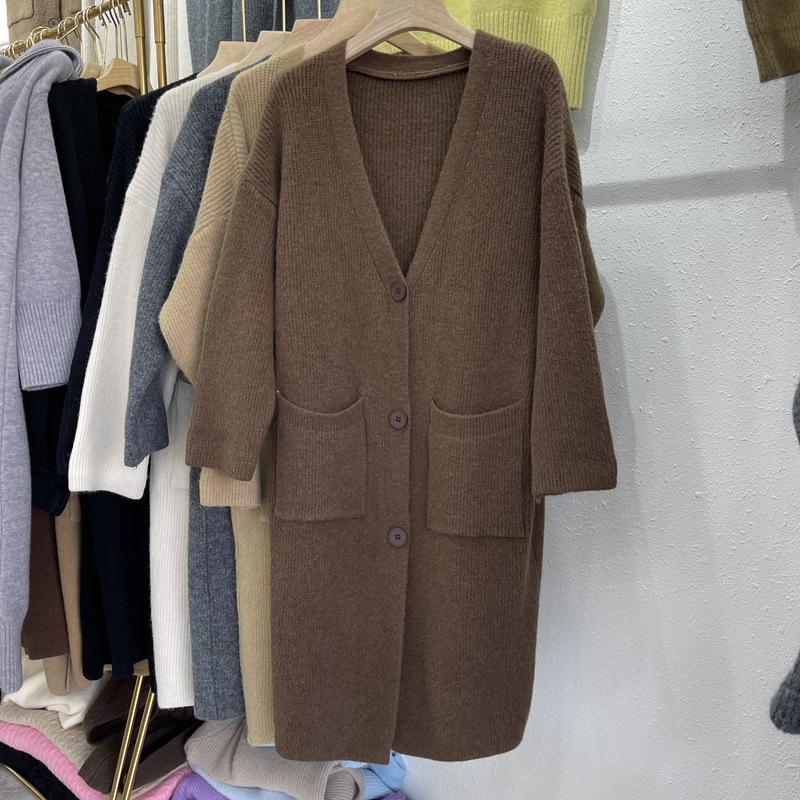 Pulover de lungime medie Cardigan Toamnă și iarnă pentru femei Jachetă în stil leneș Pulover peste genunchi Pulover din tricot largi Îmbrăcăminte exterioară