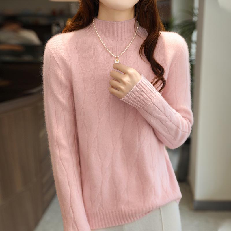 2026 Autumn/Winter Women's Slim Fit Half-High Neck Pure Wool Knitwear