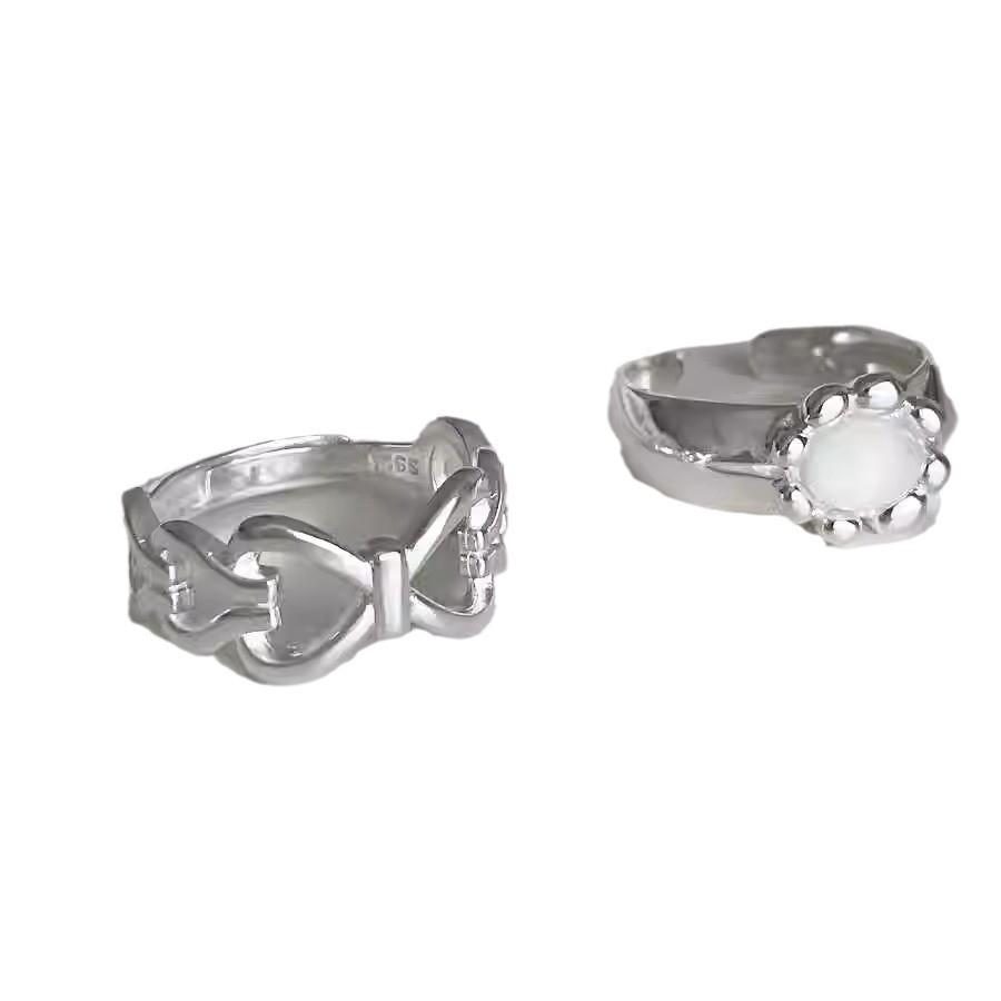 Womens Copper Contemporary Ring Featuring Adjustable Hollow Bow And Cat Eye Stone