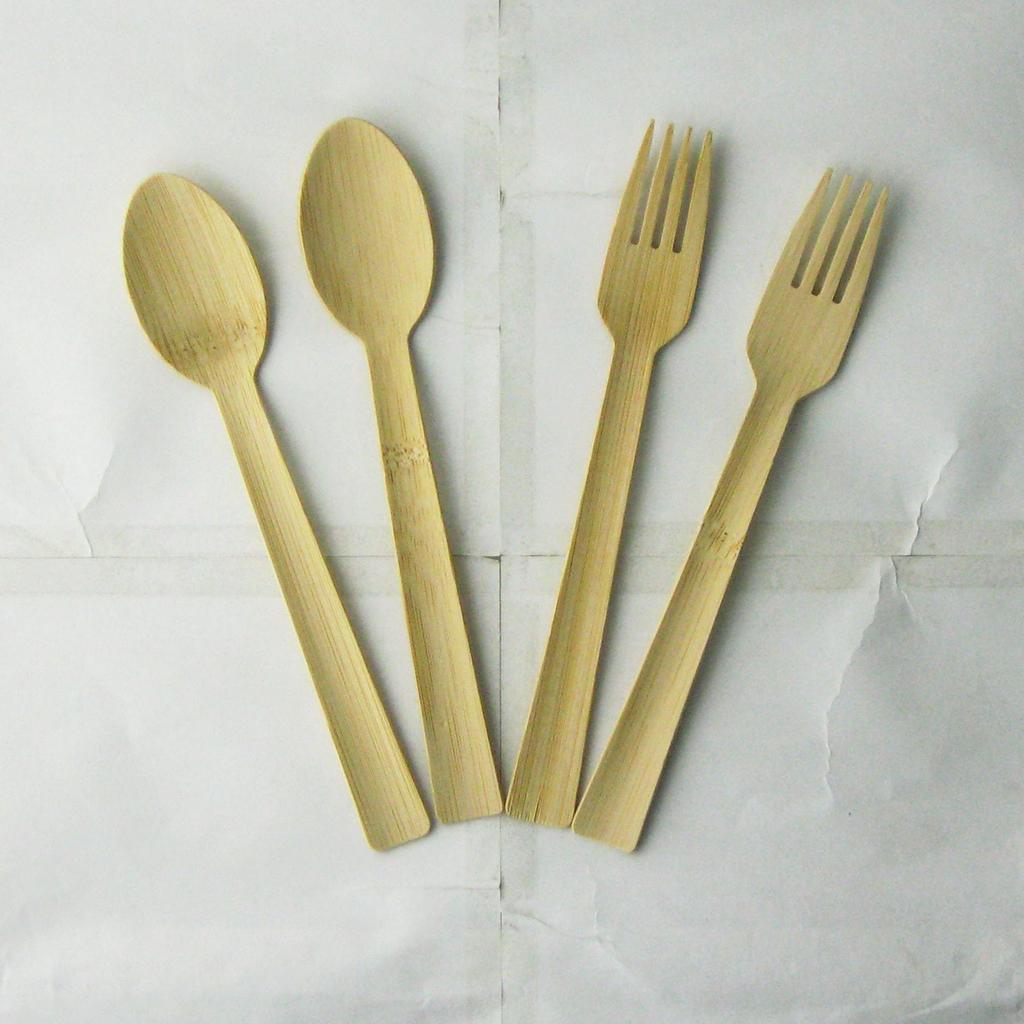 Nagao Bamboo and Wood Disposable Spoon and Fork 10 of Commercial Use Set, 17cm, Each,