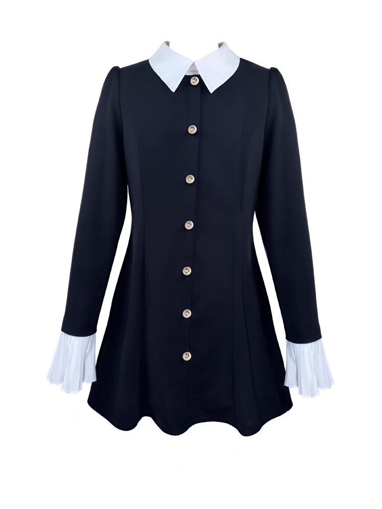 Hepburn Style Black Long Sleeve Petite Dress for Women - Autumn/Winter 2025