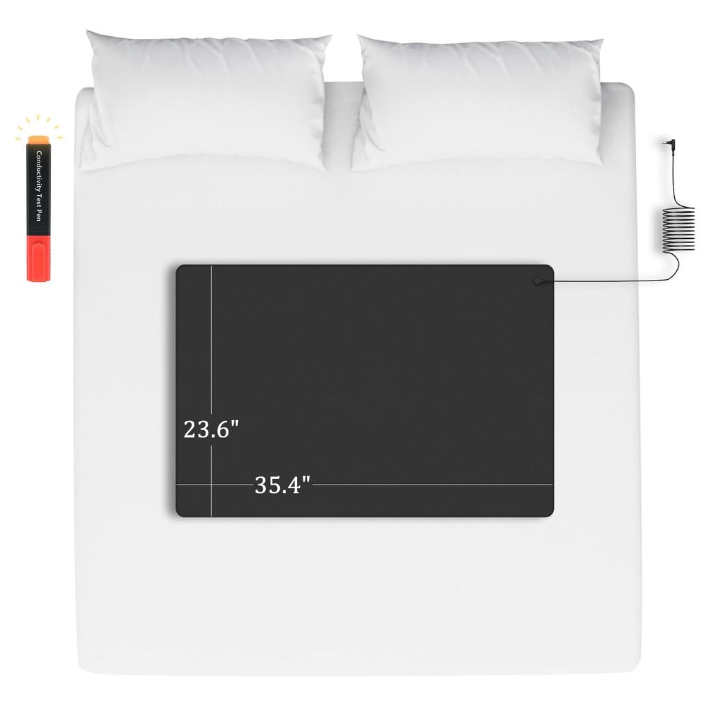 Jordingsmatte for seng, 35,4" x 23,6" pute for bedre søvn, sirkulasjon, energibalanse, smertelindring – konduktivitetstester inkludert